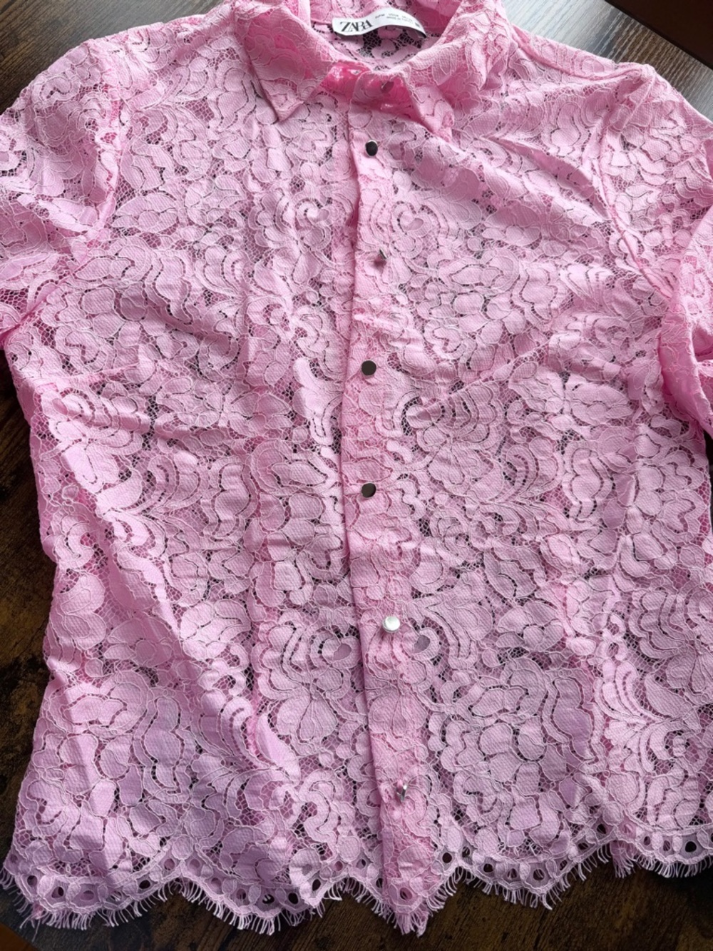 Zara pink lace blouse size medium